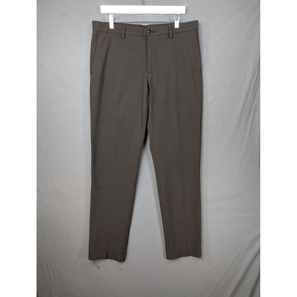 HM Slim Fit Dress Pants Mens 33 Brown Flat Front Chino Trousers 499872